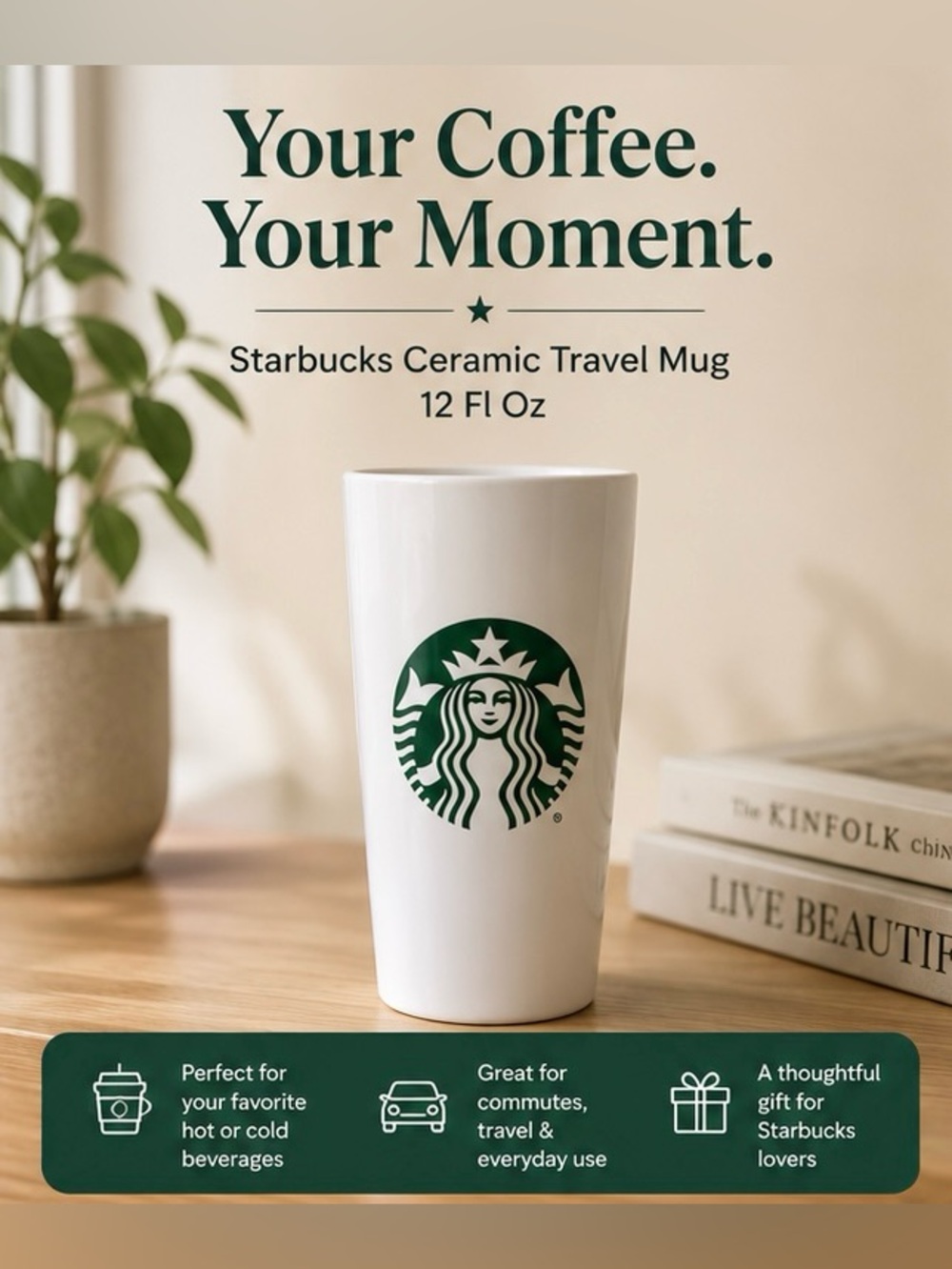 Starbucks Ceramic Coffee Travel Mug 12 Floz